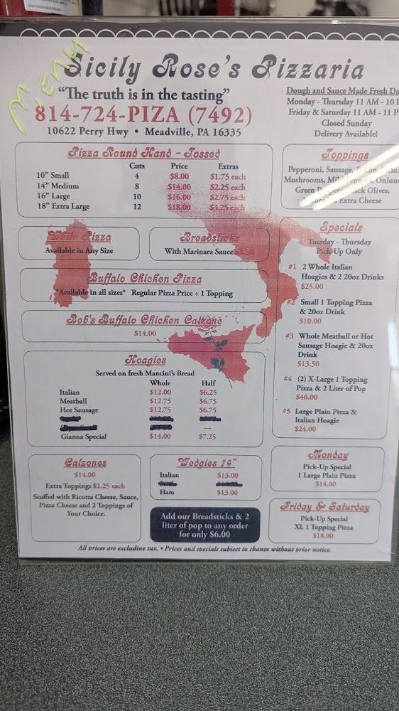 Sicily Rose's Pizzaria Small 1 Topping Pizza & 20oz Drink